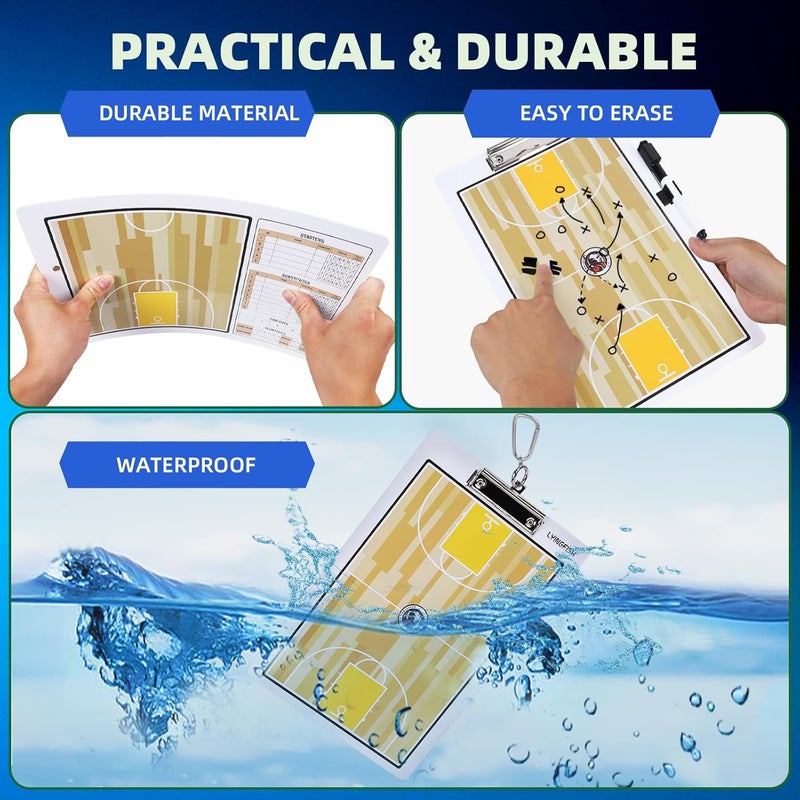 LYINGFISH Basketball Dry Erase Coaches Clipboard, Waterproof Basketball Clipboard for Coaches Double-Sided Basketball White Board for Coaches Writable and Erasable Basketball Dry Erase Board for Coaches （White） - Image 4